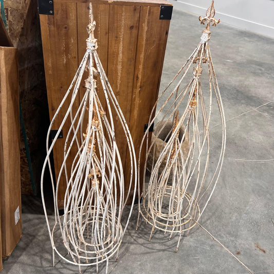 Wrought Iron Swirl with Finial Topiaries - Acid White