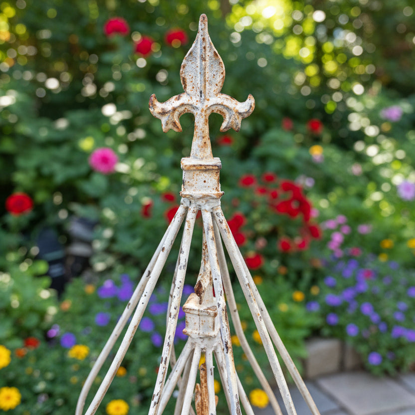 Wrought Iron Swirl with Finial Topiaries - Acid White