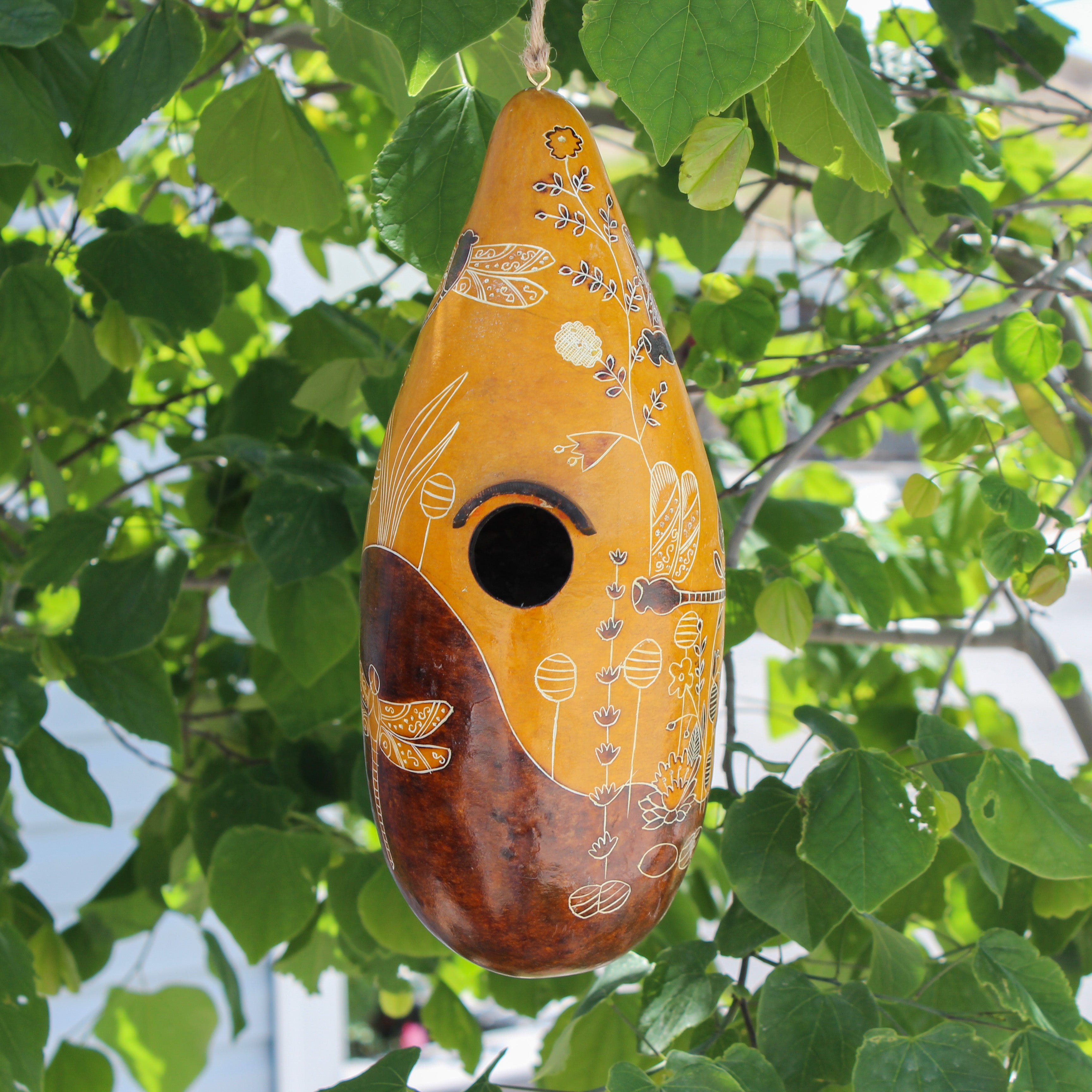 Peru Hand Carved store Black Leaves Natural Gourd Bird House