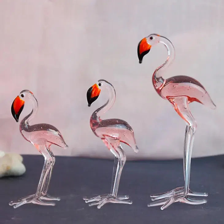 Glass Pink Flamingo | Set of 3