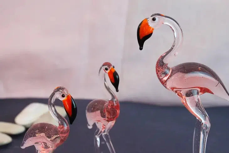 Glass Pink Flamingo - Set of 3