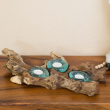 Recycled Melted Glass Candle Holders On Coffee Tree Roots