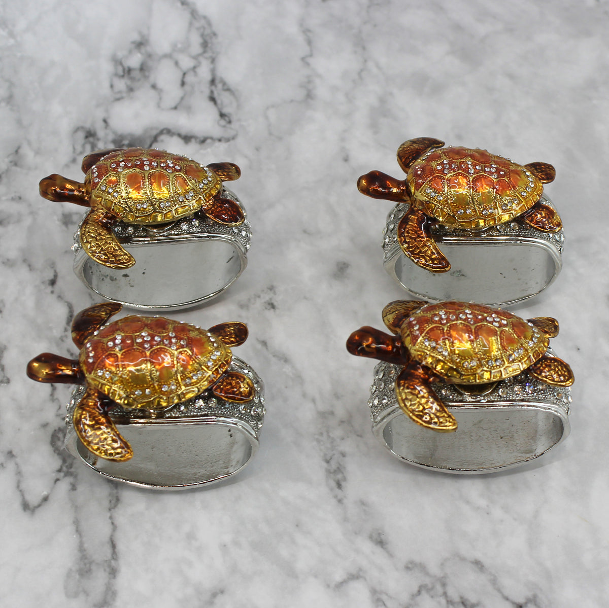 Pewter Jeweled Napkin Rings - Set of 4