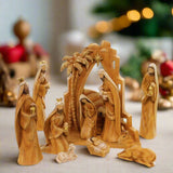 Carved Nativity with Back Drop | Faux Wood - 10 Pc Set
