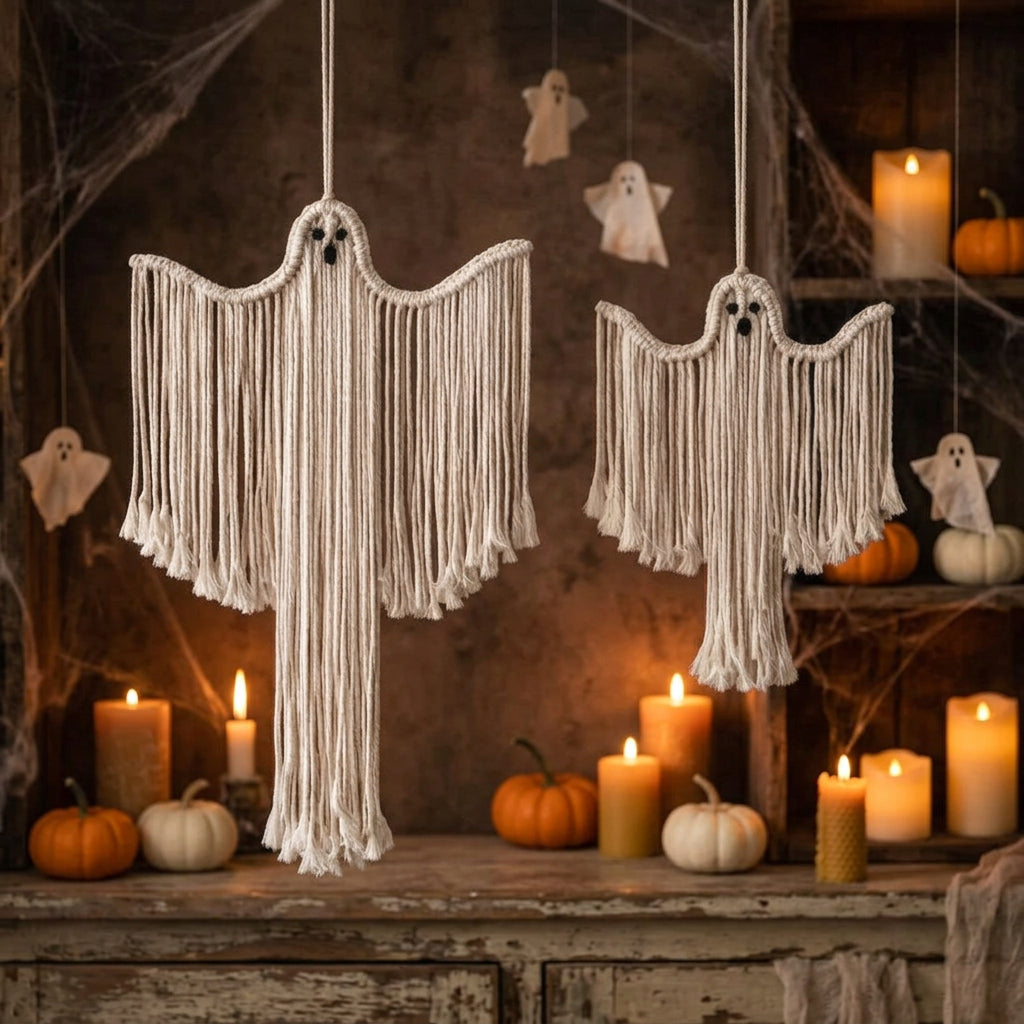 Macrame Halloween Ghosts
