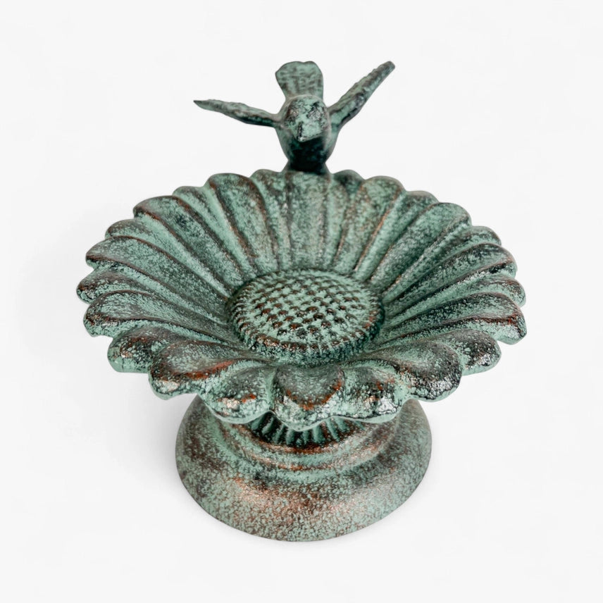 Iron Pedestal Sunflower Bird Bath and Feeder