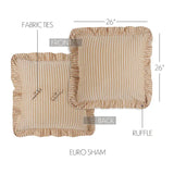Golden Wheat Stripe Ruffled Euro Sham | 26x26