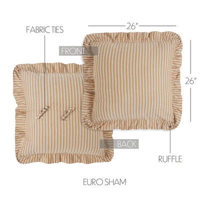 Golden Wheat Stripe Ruffled Euro Sham | 26x26