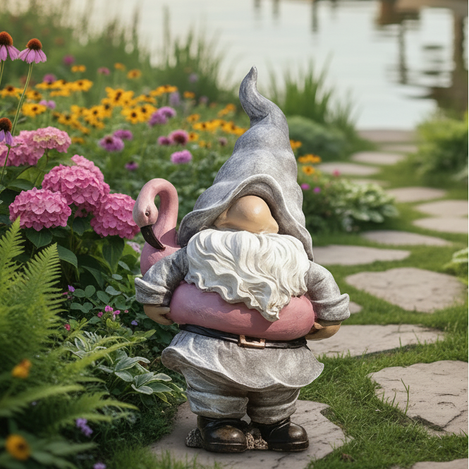 Summer Gnome with Flamingo Floaty Statue