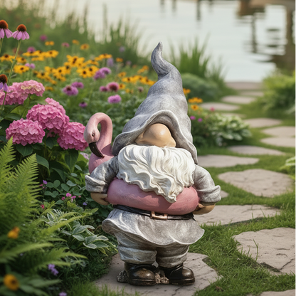 Summer Gnome with Flamingo Floaty Statue