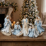 Nativity Set w/ Blue Leaf Pattern | 9.8"H