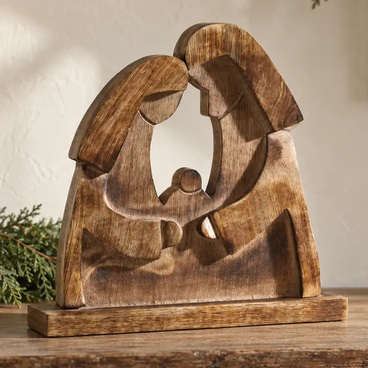 Wooden Nativity Scene with Mary, Joseph & Baby Jesus | 12"