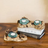 Recycled Melted Glass Candle Holders On Coffee Tree Roots