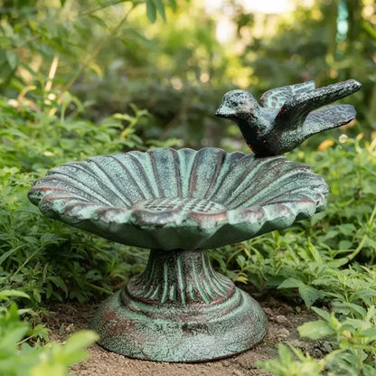 Iron Pedestal Sunflower Bird Bath and Feeder