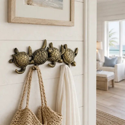 Sea Turtle 4-Hook Rack | Cast Iron