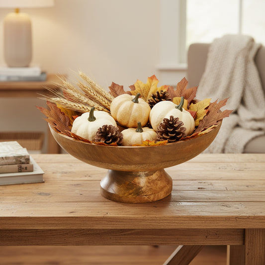 Mango Wood Pedestal Display Bowl | 12"H