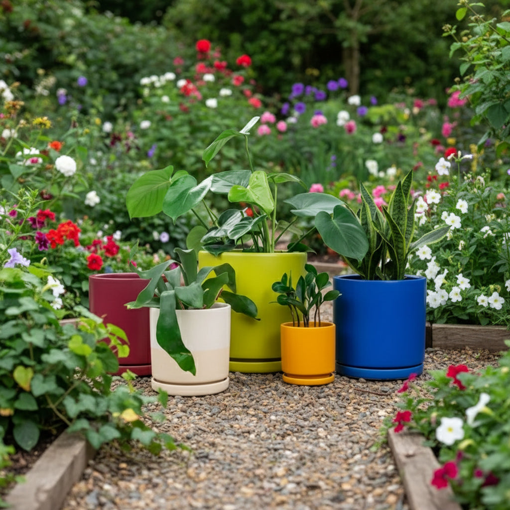 6.5" Gemstone Cylinder Pots with Water Saucers