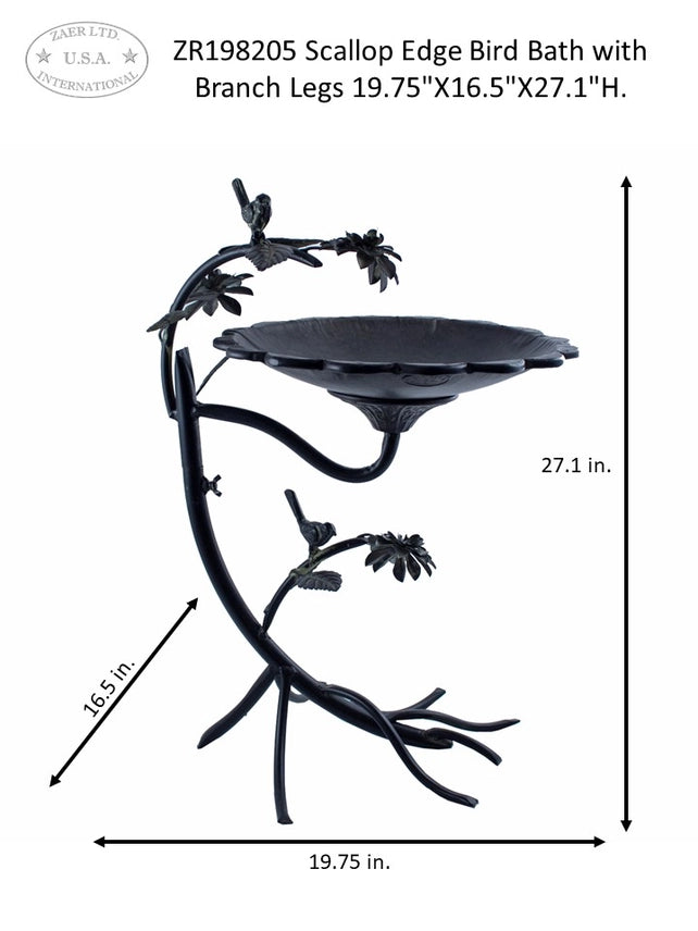 Scallop Edge Birdbath with Branch Stand