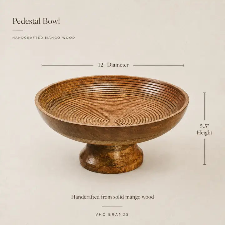 Mango Wood Pedestal Display Bowl | 12"H