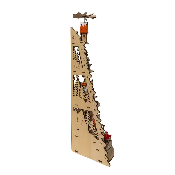 Bo Led Lighted Half Tower Village Scene & Santa | 21.25"