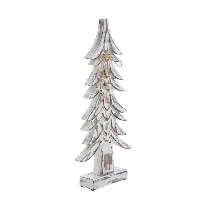 Timber Tidings Distressed White Wooden Tree | 17x7.5x2
