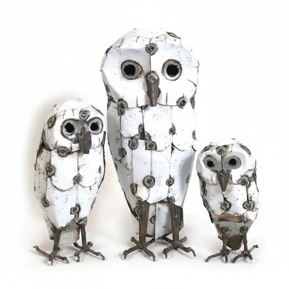 Snowy White Recycled Metal Owls