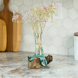 Blown Glass Flower Vase On Chinaberry Wood