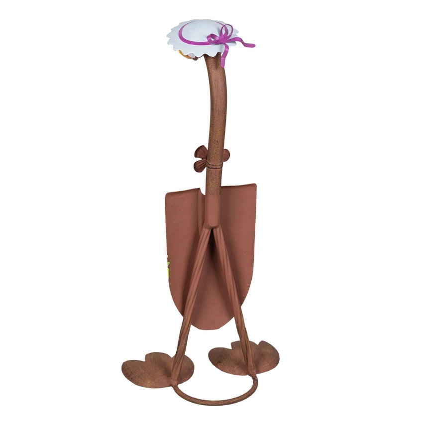 16"H Charming Shovel Goose Garden Statue with White Hat