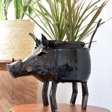 Zimbabwean Recycled Cook Pot Wart Hog Planters