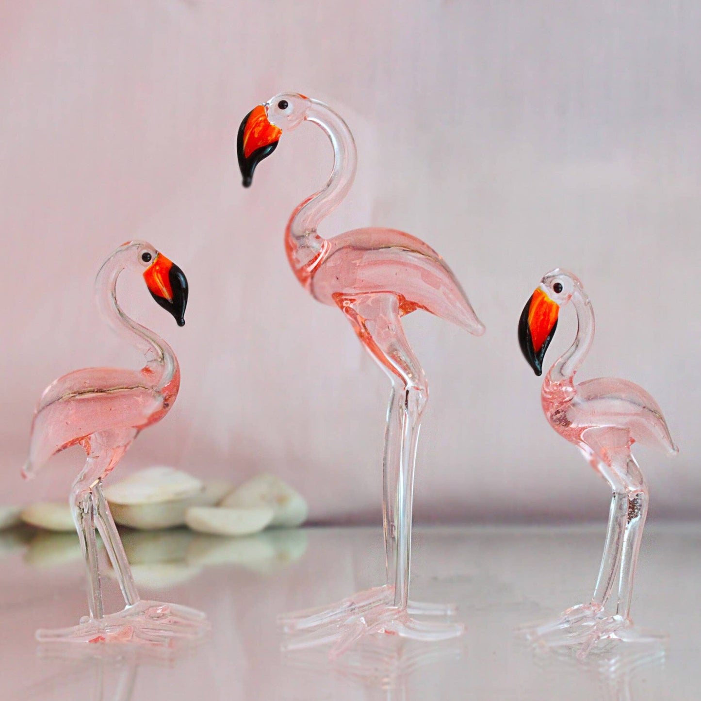 Glass Pink Flamingo - Set of 3