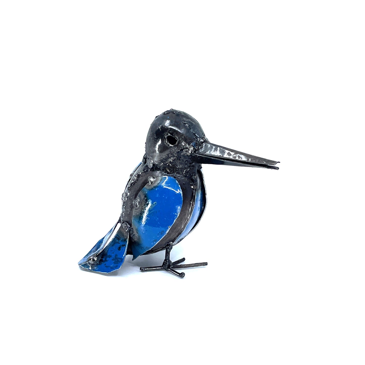 Blue Recycled Metal Kingfisher Bird