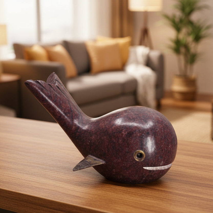 Stone and Metal Whale Sculpture