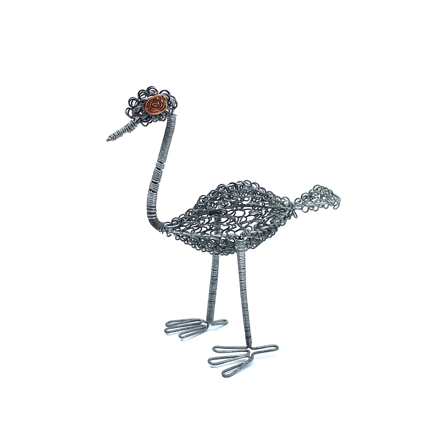 Small Kenyan Recycled Wire Curlicue Ostrich
