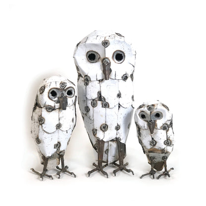 Snowy White Recycled Metal Owls