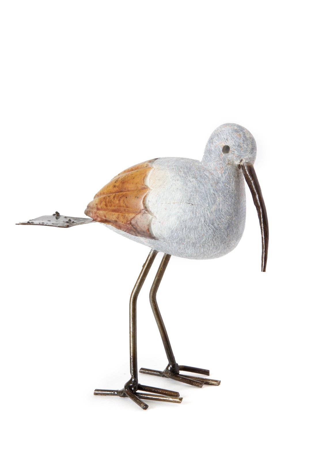 Metal and Stone Stork Bird Sculpture